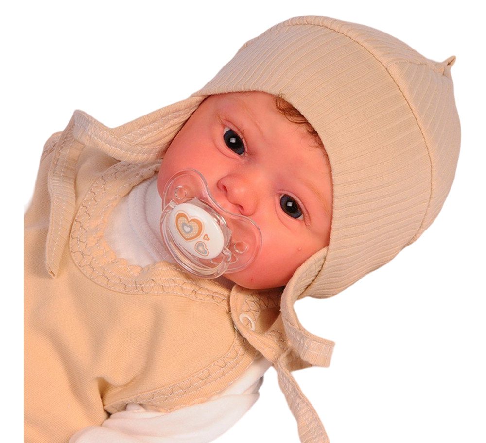 La Bortini Erstlingsmütze Mütze für Neugeborene Baby Haube Mützchen in Beige gerippt 32 34 36 38 40 42 44 von La Bortini