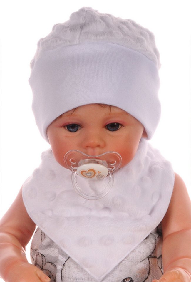 La Bortini Erstlingsmütze Mütze und Lätzchen Baby Set in Rosa oder Blau für Neugeborene mit Baumwoll-Futter, aus genoppter Fleece, in Blau oder Rosa von La Bortini