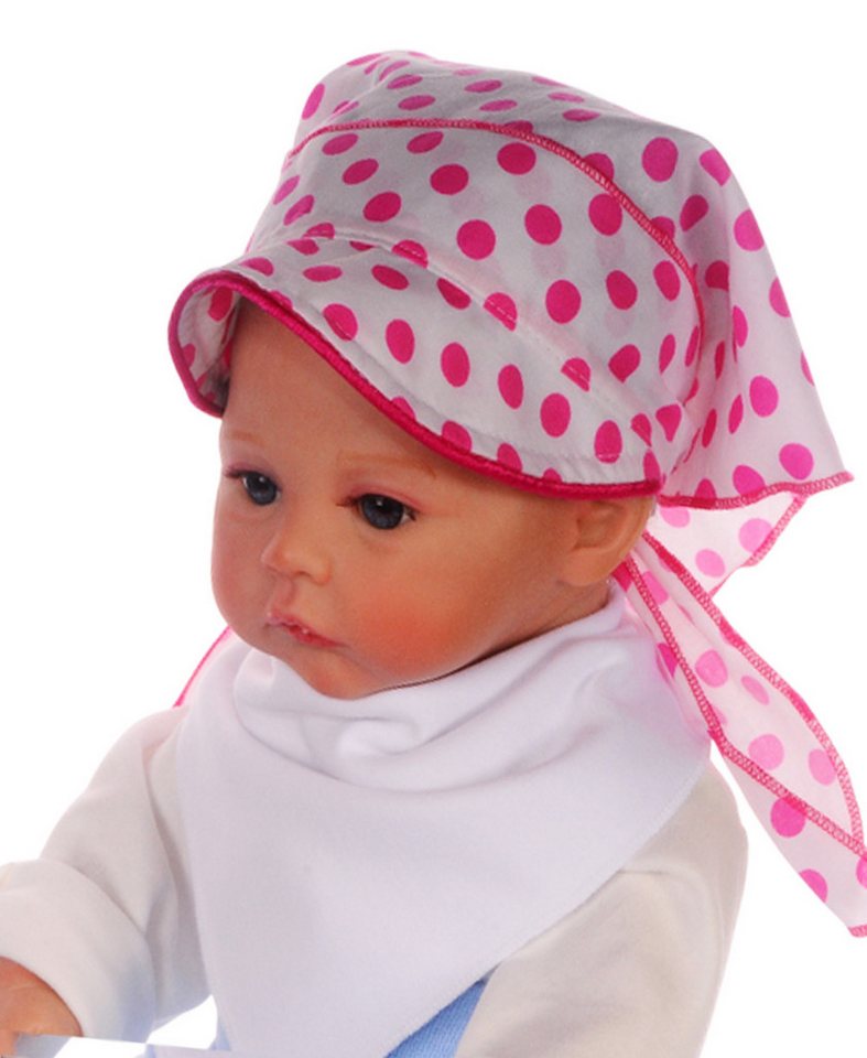 La Bortini Kopftuch Baby und Kinder Sommer Mütze Bandana Tuch, mit Tupfenmuster in weiß pink, Universelle Größe durch Bindebänder von La Bortini