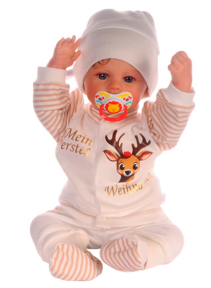 La Bortini Langarmshirt & Hose Baby Anzug Hemdchen Hose Mütze für Weihnachten in Creme (Erstlingsset für Neugeborene 3-teilig) Set neutral, unisex, 44 50 56 62 68 74 weihnachtlich von La Bortini