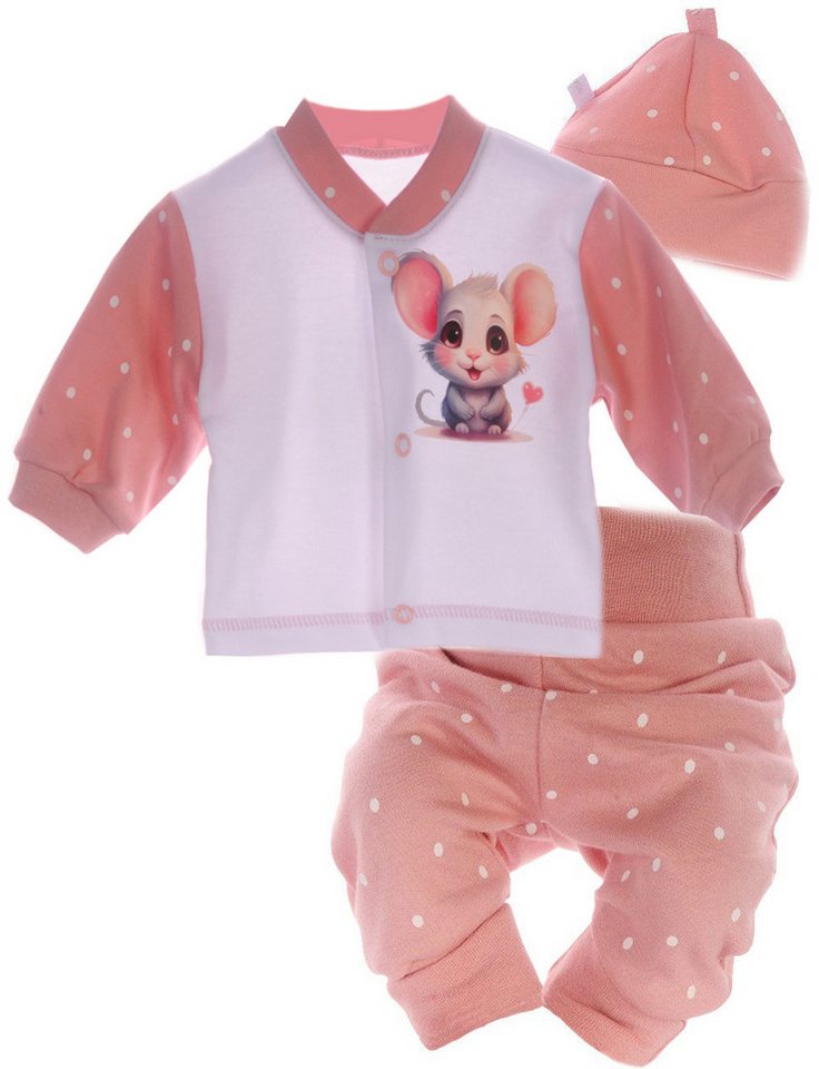 La Bortini Langarmshirt & Hose Baby Anzug Hemdchen Mitwachshose Mütze Set für Neugeborene (Erstlingsset 3-teilig) in Altrosa, für Mädchen, 44 50 56 62 68 74 von La Bortini