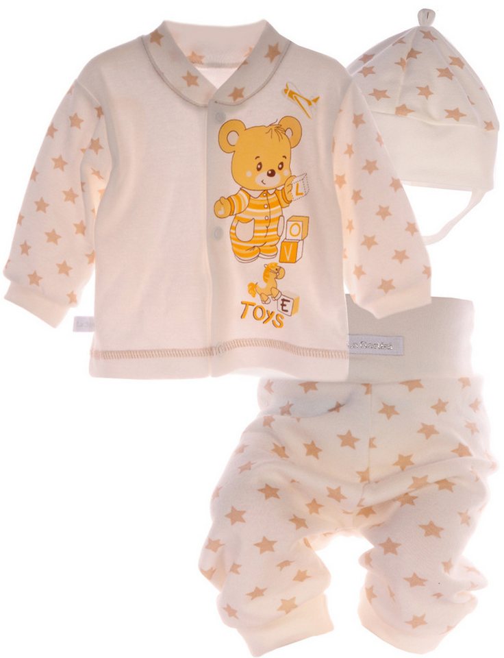 La Bortini Langarmshirt & Hose Baby Anzug Hemdchen Schlupfhose Mütze Set mit Bärchen Aufdruck aus Baumwolle, mit Sternen oder Punkten Muster und Bären Aufdruck von La Bortini
