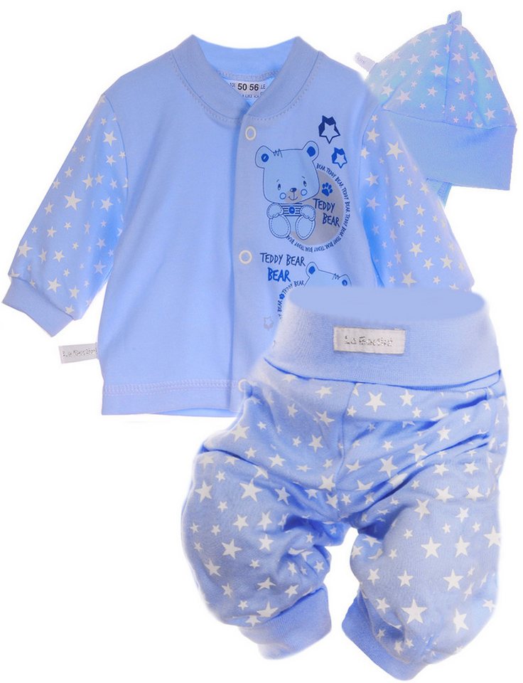 La Bortini Langarmshirt & Hose Baby Anzug Hemdchen Schlupfhose Mütze Set mit Bärchen Aufdruck aus Baumwolle, mit Sternen oder Punkten Muster und Bären Aufdruck von La Bortini