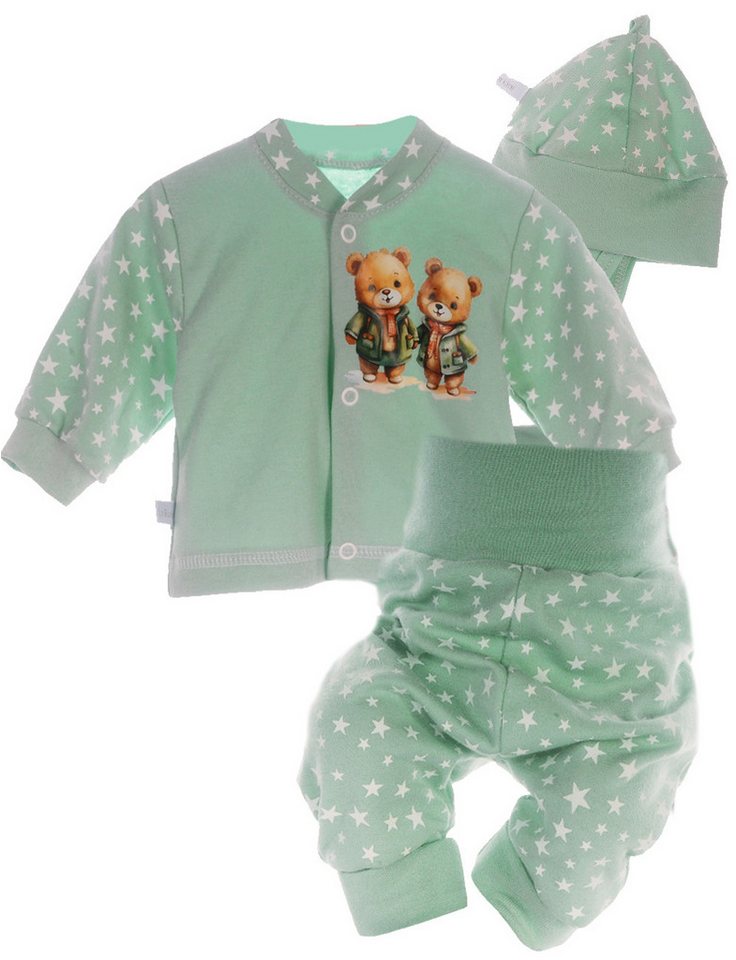 La Bortini Langarmshirt & Hose Baby Anzug Hemdchen Schlupfhose Mütze Set mit Bärchen Aufdruck aus Baumwolle, mit Sternen oder Punkten Muster und Bären Aufdruck von La Bortini