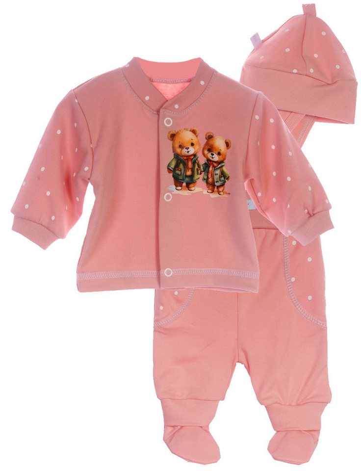 La Bortini Langarmshirt & Hose Baby Anzug Hemdchen Schlupfhose Mütze Set mit Bärchen Aufdruck aus Baumwolle, mit Sternen oder Punkten Muster und Bären Aufdruck von La Bortini