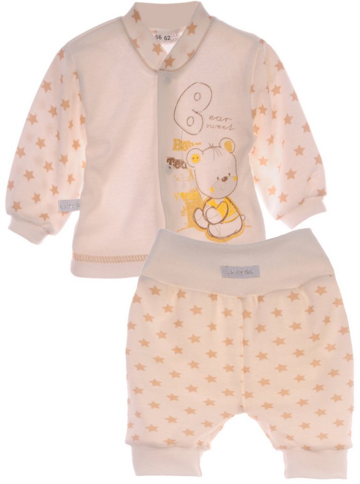 La Bortini Langarmshirt & Hose Baby Anzug Hemdchen Shorts in Creme mit Sternchen Erstlinhgsset aus Baumwolle, 44 50 56 62 68 gemustert, neutral von La Bortini