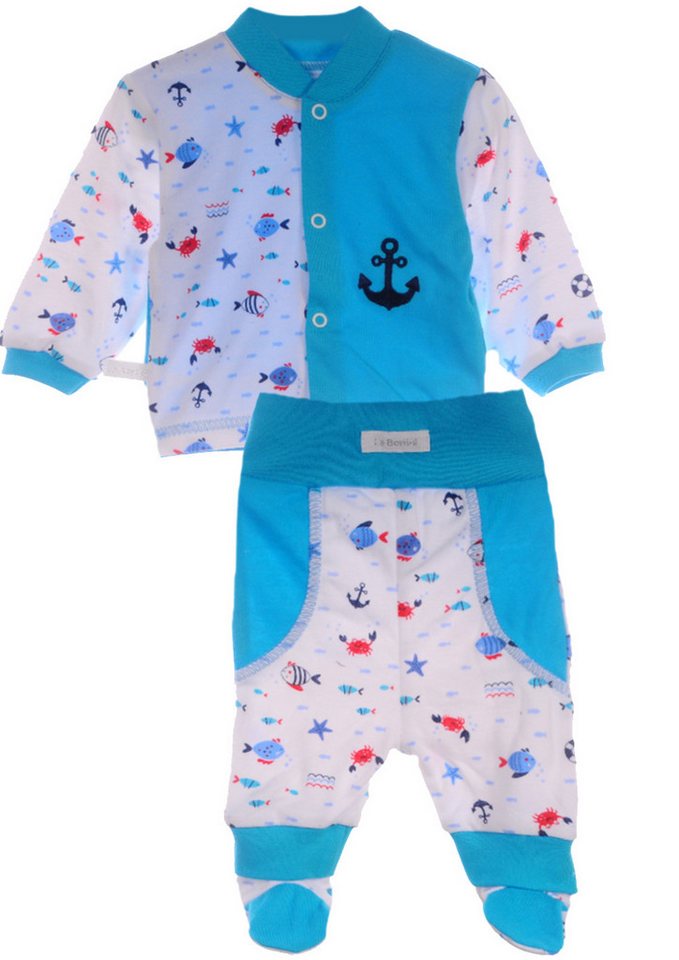 La Bortini Langarmshirt & Hose Baby Anzug Hemdchen und Schlupfhose mit Füßchen in Türkis aus Baumwolle, mit Anker 44 50 56 62 68 74 80 Erstlingsset von La Bortini