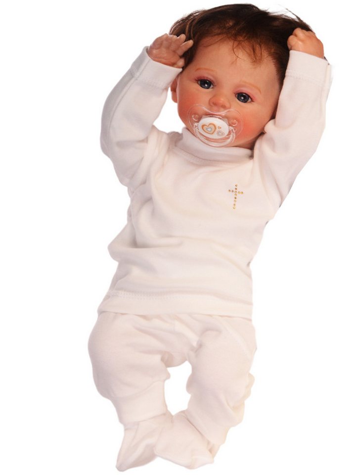 La Bortini Langarmshirt & Hose Baby Anzug in Weiß oder Creme für Taufe und Geburt Shirt Schlupfhose aus reiner Baumwolle, 44 50 56 62 68 74 80 mit einem Kreuzchen von La Bortini