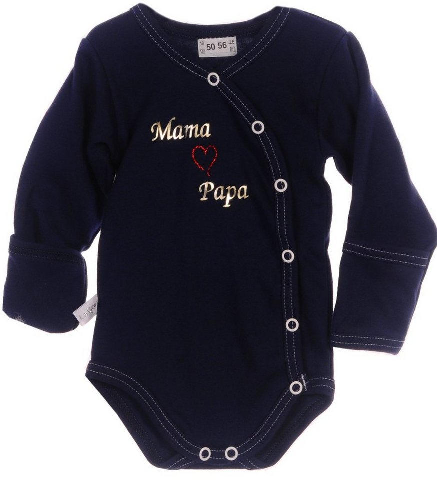 La Bortini Langarmwickelbody Baby Body Wickelbody mit Kratzschutz in navyblau blau von La Bortini