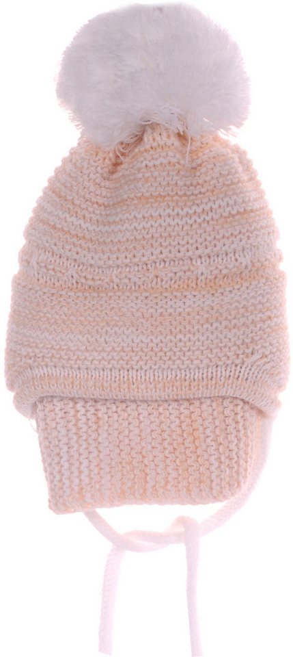 La Bortini Mütze & Schal Mütze Schal Set für Neugeborene Bommelmütze in Beige 3-6Monate weich, warm, doppellagig von La Bortini