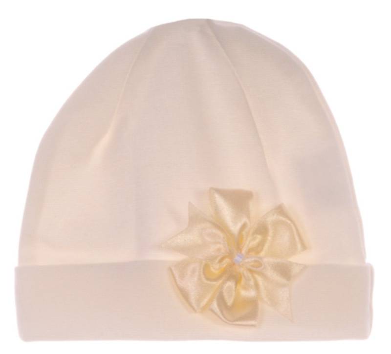 La Bortini Mütze & Schal Mütze mit Schleife Baby Haube in Weiß weiß mit Schleife festlich Taufe elastisch weiße 36 38 40 42 44 46 48 von La Bortini