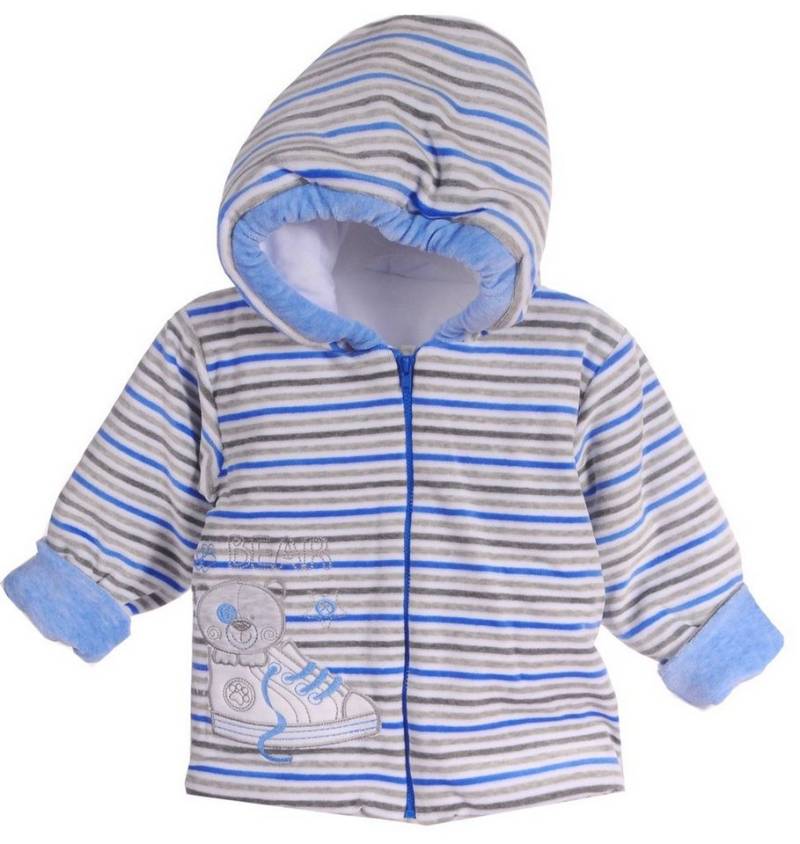 La Bortini Nickijacke Baby Jacke Babyjacke Übergangsjackein Blau gestreift aus weichem Velours, 62 68 74 80 86 von La Bortini