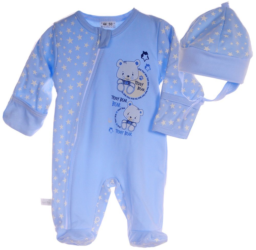 La Bortini Schlafoverall Strampler und Mütze Baby Set Schlafanzug 44 50 56 62 68 74 80 von La Bortini