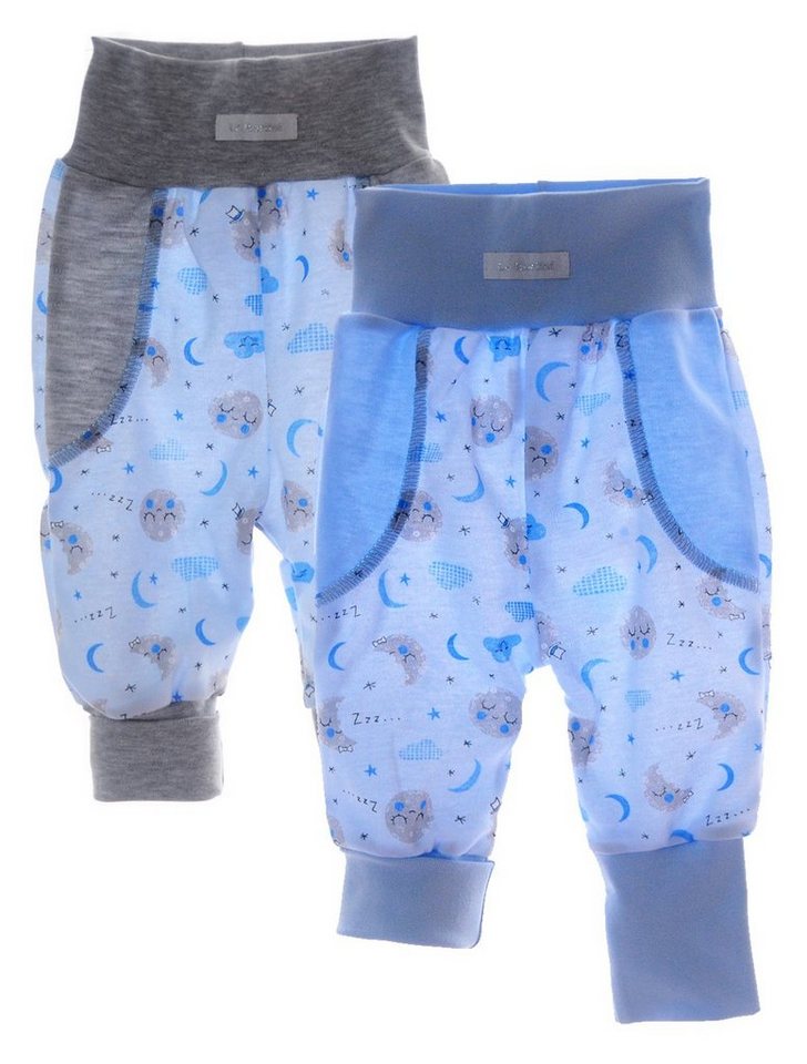 La Bortini Schlupfhose Baby Hose 2er Pack Mitwachshose mit langen Bündchen Hosen in Blau aus Baumwolle, mit weichem Bund, 44 50 56 62 68 74 80 86 92 98 von La Bortini