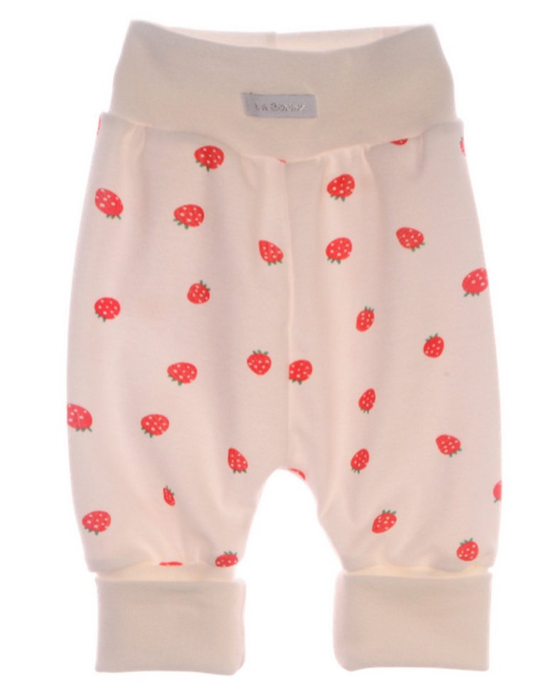 La Bortini Schlupfhose Baby Hose Mitwachshose für Neugeborene in Creme mit Erdbeeren für Mädchen, 44 50 56 62 68 74 80 86 von La Bortini