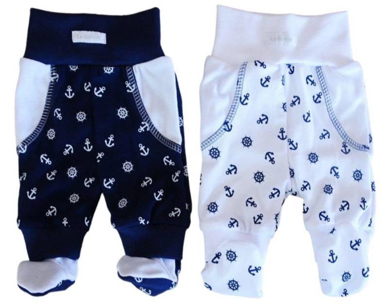La Bortini Schlupfhose Baby Hose mit Füßchen 2er Pack mit Ankermuster Erstlingshose Strampler aus Baumwolle, gemustert, 44 50 56 62 68 74 80 86 92 98 von La Bortini
