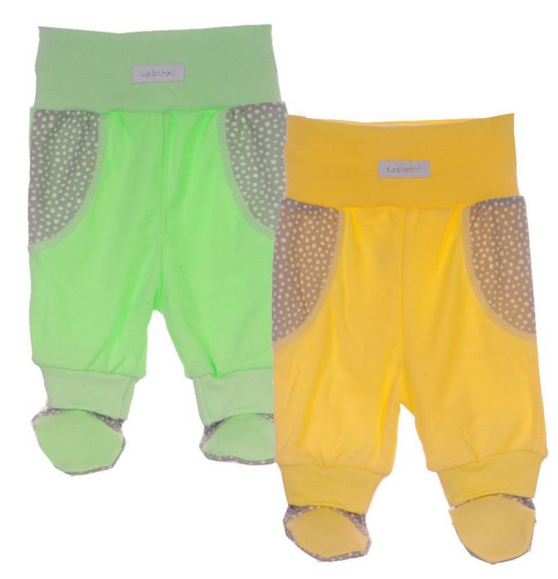 La Bortini Schlupfhose Baby Hose mit Fuß 2er Pack Strampler in grün und gelb neutral aus Baumwolle, unisex, 44 50 56 62 68 74 80 von La Bortini