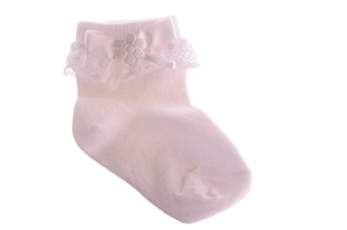 La Bortini Socken Söckchen Baby/Kinder mit Schleife und Rüschen Weiß festlich Taufe (3-6M) von La Bortini