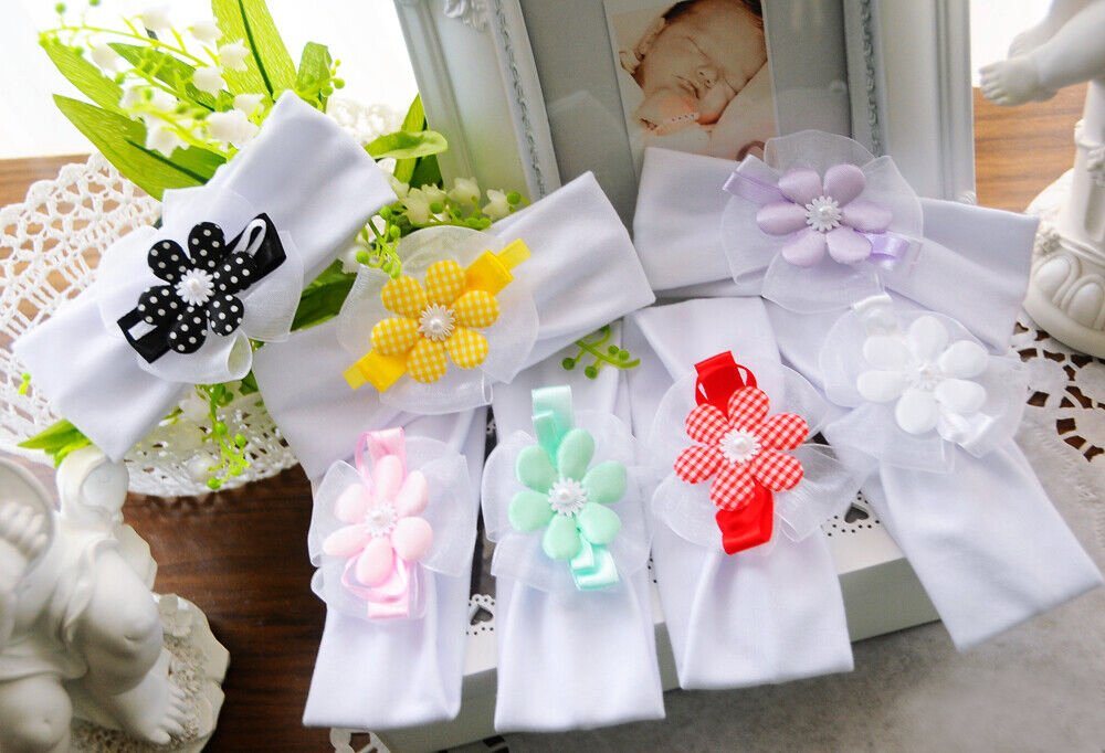 La Bortini Stirnband Baby Stirnbänder 3er Pack in Weiß mit Blumen 34 bis 45cm Kopfumfang von La Bortini
