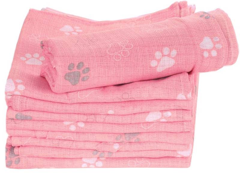 La Bortini Stoffwindeln 10er Pack Spucktücher Baby Mullwindeln in Rosa mit Pfoten Babytücher, aus reiner Baumwolle, große Packung, Rosatüne von La Bortini