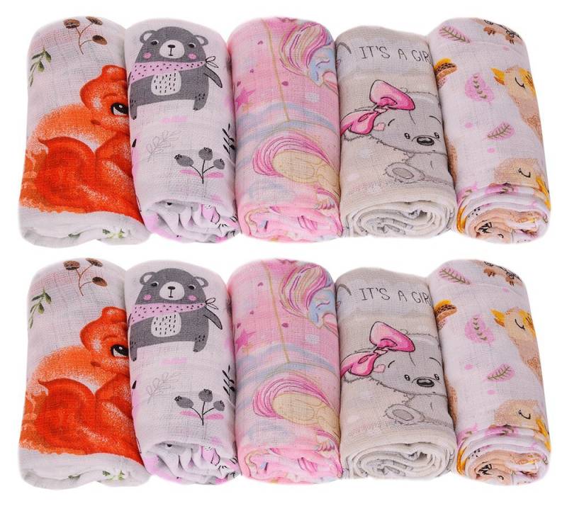 La Bortini Stoffwindeln Spucktücher Baby Mullwindeln 10er Pack Babytücher mit Muster, aus reienr Baumwolle, große Packung von La Bortini