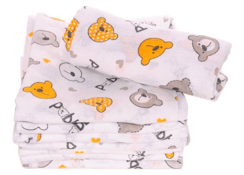 La Bortini Stoffwindeln Spucktücher Baby Stoffwindeln Mullwindeln 10er Pack Babytücher, aus reiner Baumwolle, neutral, mit Bärchen von La Bortini