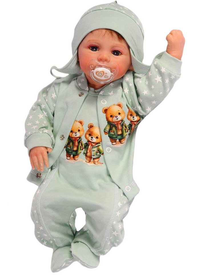 La Bortini Strampler, Jäckchen & Mütze Strampler Mütze und Hemdchen Set Baby Anzug 3tlg mit Sternchen aus reiner Baumwolle, 44 50 56 62 68 74 von La Bortini