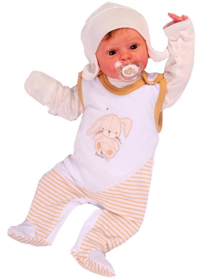 La Bortini Strampler, Jäckchen & Mütze Stramplerhose Wickelshirt Mützchen Baby Anzug gestreift mit Hasen aus reiner Baumwolle, in Creme 44 50 von La Bortini