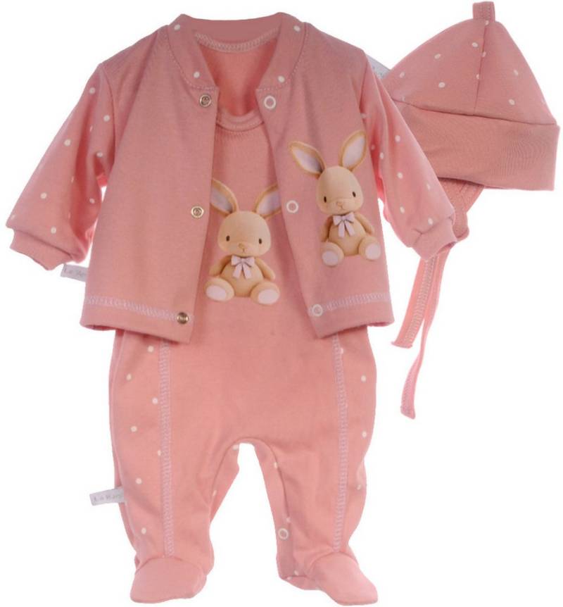 La Bortini Strampler Baby Anzug Erstlingsausstattung Set in Puderrosa mit Hasen aus reiner Baumwolle, 44 50 56 62 68 74 von La Bortini