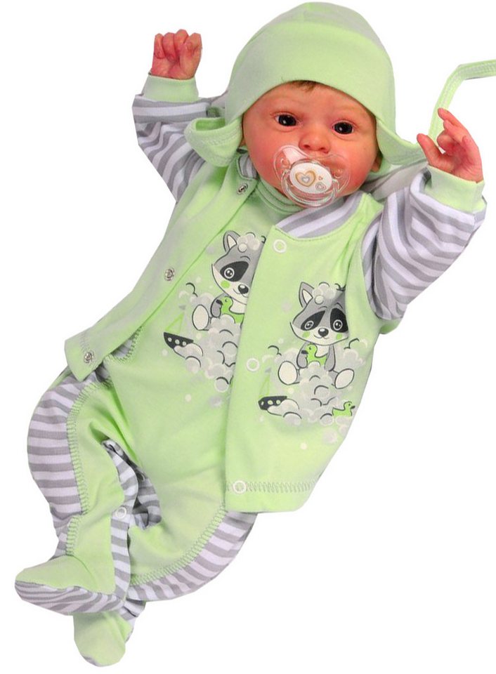 La Bortini Strampler Baby Anzug Erstlingsset Stramplerhose Hemdchen Mütze in Grün aus reiner Baumwolle, 44 50 56 62 68 74 von La Bortini