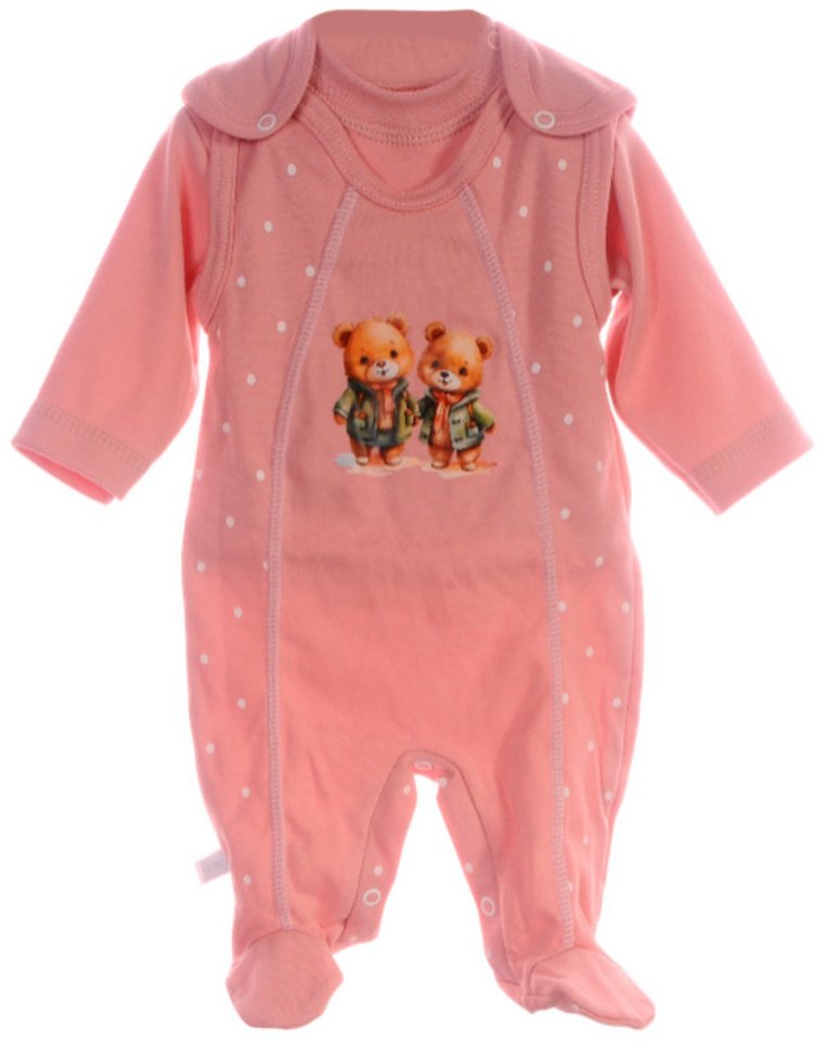 La Bortini Strampler Baby Anzug Stramplerhose Langarmshirt in Altrosa mit Bärchen (2-teilig, für Neugeborene) aus Baumwolle, Erstlingsset für Mädchen, 44 50 56 62 68 74 von La Bortini