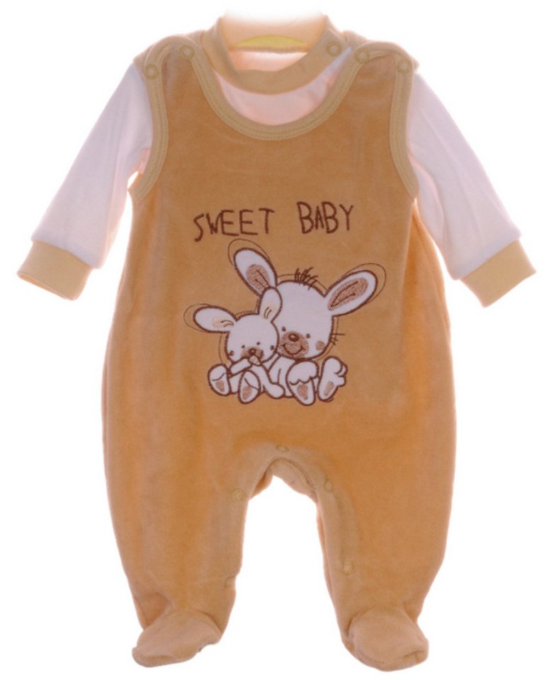 La Bortini Strampler Baby Anzug aus Velours in Beige mit Häschen Shirt Stramplerhose aus weichem Velours, 44 50 56 62 von La Bortini
