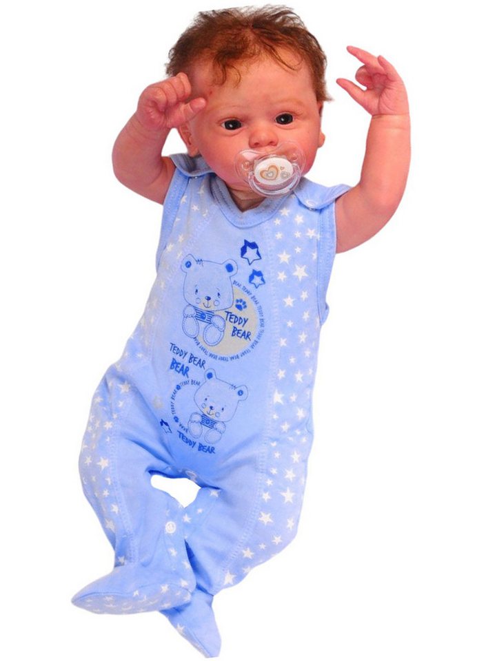 La Bortini Strampler Baby Einteiler in Blau mit Sternchen und Bären Stramplerhose aus reiner Baumwolle, 44 50 56 62 68 74 von La Bortini