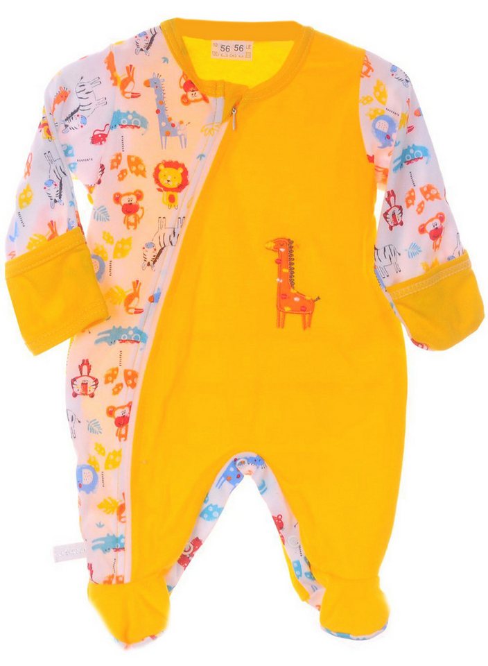 La Bortini Strampler Baby Overall Schlafanzug in Gelb mit Safari Muster von La Bortini