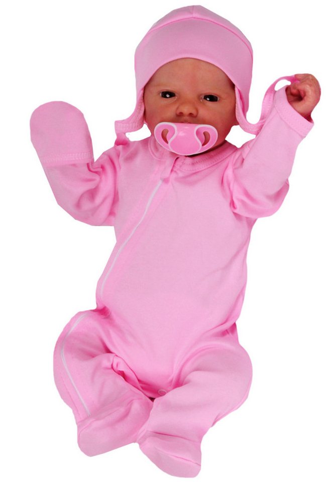 La Bortini Strampler Baby Set Schlafanzug mit Kratzschutz und Mütze in Rosa von La Bortini