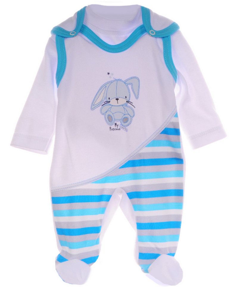 La Bortini Strampler Baby Set Stramplerhose Langarmshirt in weiß türkis mit Hase aus reiner Baumwolle, 44 50 gestreift von La Bortini