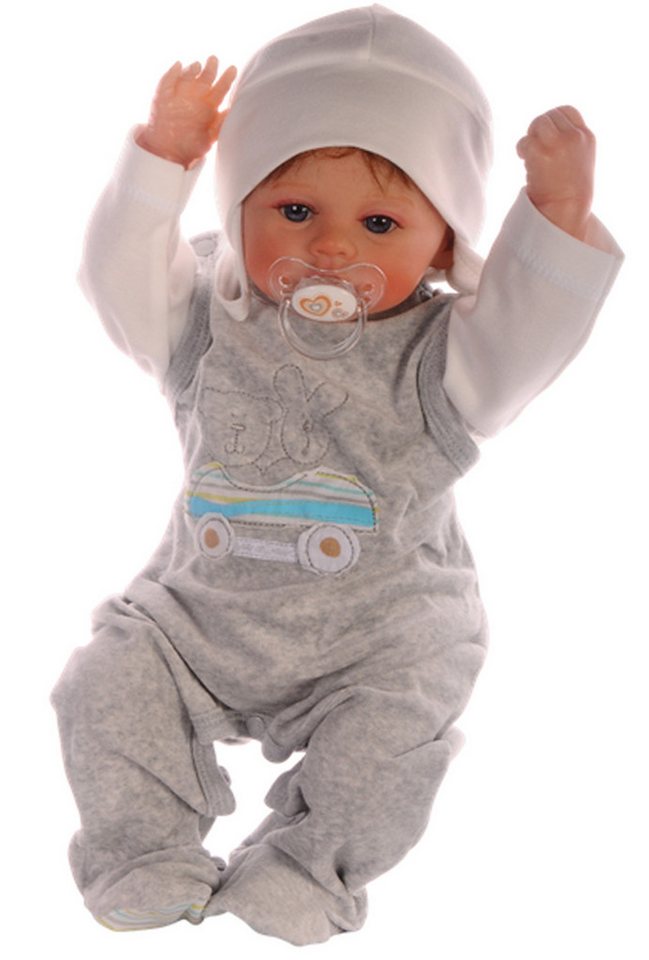 La Bortini Strampler Baby Strampler Langarmshirt Mütze Set in Grau Creme neutral kuschelig weich, warm 56 62 68 74 80 von La Bortini