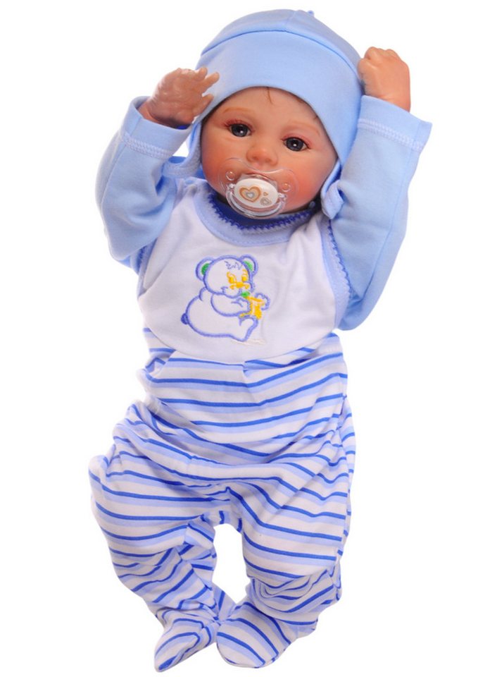 La Bortini Strampler Baby Strampler Langasmhirt Mütze blau gestreit Erstlingsset aus reiner Baumwolle, 44 50 56 62 68 von La Bortini