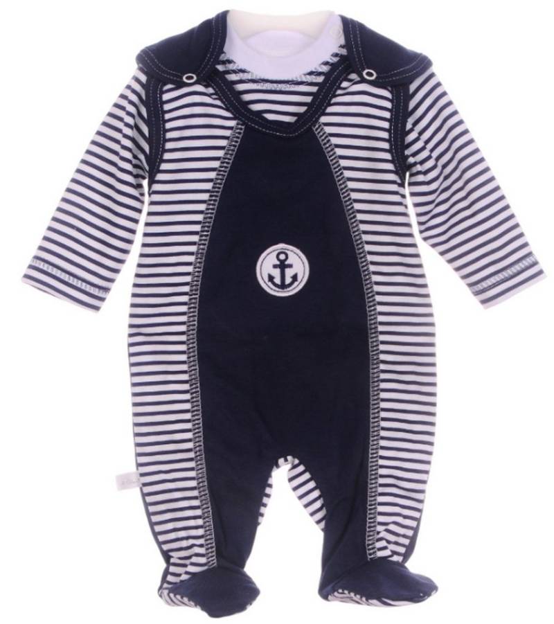 La Bortini Strampler Baby Strampler und Hemdchen Anzug in Blau gestreift mit Schiff aus reiner Baumwolle von La Bortini