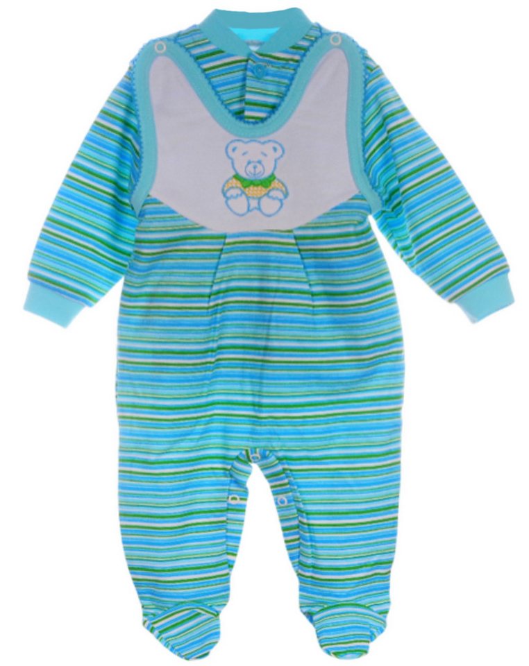 La Bortini Strampler Baby Strampler und Hemdchen Set in türkis mit Bär gestreift aus reiner Baumwolle, gestreift, 50 56 62 68 74 von La Bortini