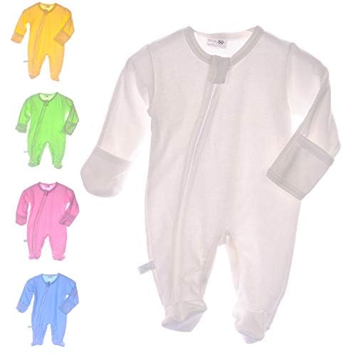 La Bortini Strampler Schlafanzug Uni Baby Overall Anzug 44 50 56 62 68 74 Kratzschutz Umschlagärmel (blau, 68) von La Bortini