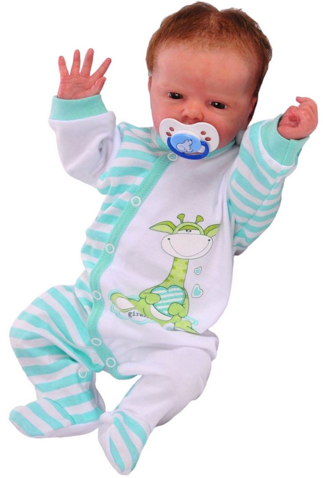 La Bortini Strampler Baby Overall Schlafanzug Schlafoverall gestreift mit Giraffen aus reiner Baumwolle, 74 80 86 von La Bortini