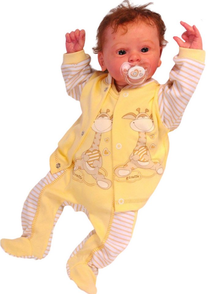 La Bortini Strampler Strampler Hemdchen Set Baby Anzug 2tlg in Gelb mit Giraffe aus reiner Baumwolle, 44 50 56 62 68 74 von La Bortini