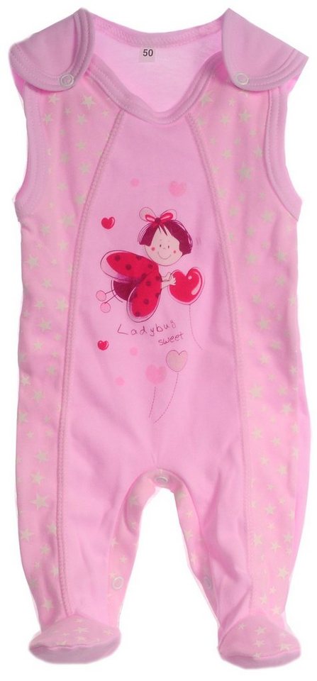 La Bortini Strampler Baby Stramplehose in Rosa mit Sternchen und Marienkäfer aus reiner Baumwolle, 44 50 56 62 68 74 von La Bortini