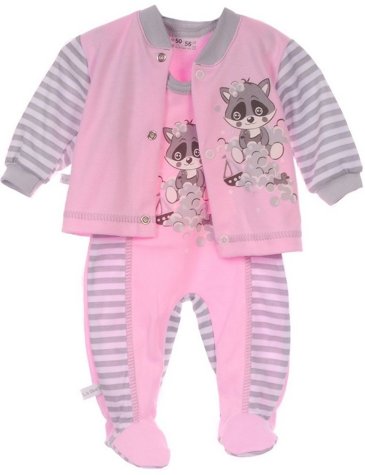 La Bortini Strampler Strampler und Hemdchen Set 2Tlg Baby Anzug in Rosa gestreift aus reiner Baumwolle, 44 50 56 62 68 74 von La Bortini