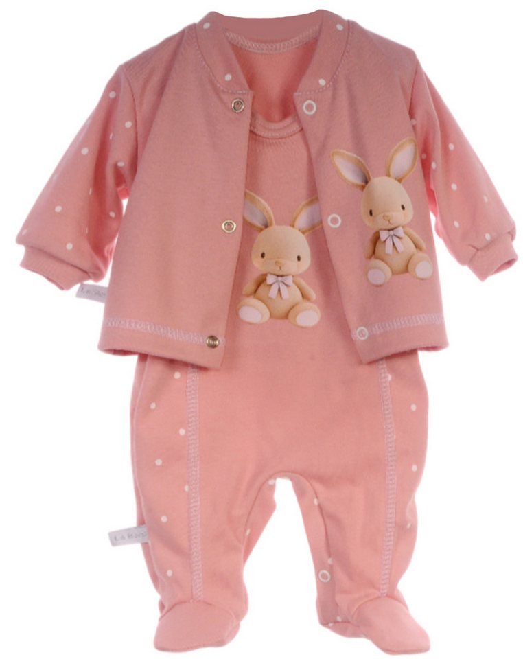 La Bortini Strampler Strampler und Hemdchen Set Anzug in Puderrosa mit Hasen aus reiner Baumwolle, 44 50 56 62 68 74 von La Bortini