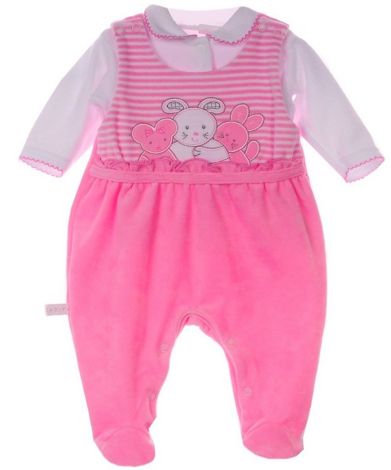 La Bortini Strampler Strampler und Jäckchen Baby Set warm und weich in Rosa mit Tieren aus weichem Velours, 44 50 56 62 68 von La Bortini