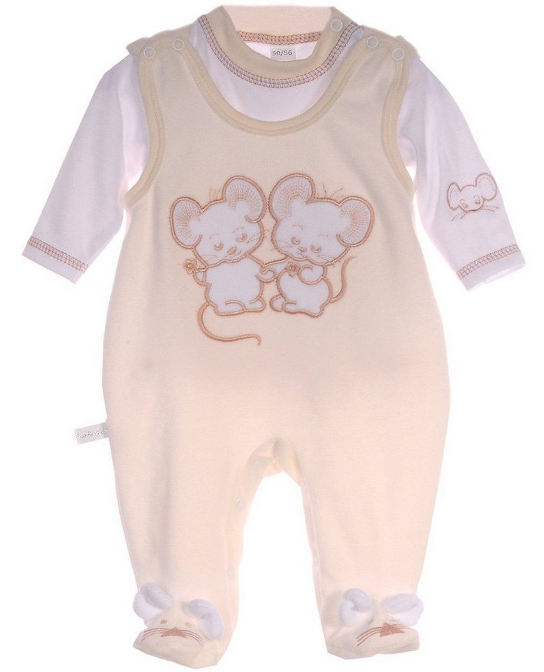 La Bortini Strampler Strampler und Shirt Baby Anzug in Grau Grün mit Maus aus weichem Velours, 44 50 56 62 68 von La Bortini