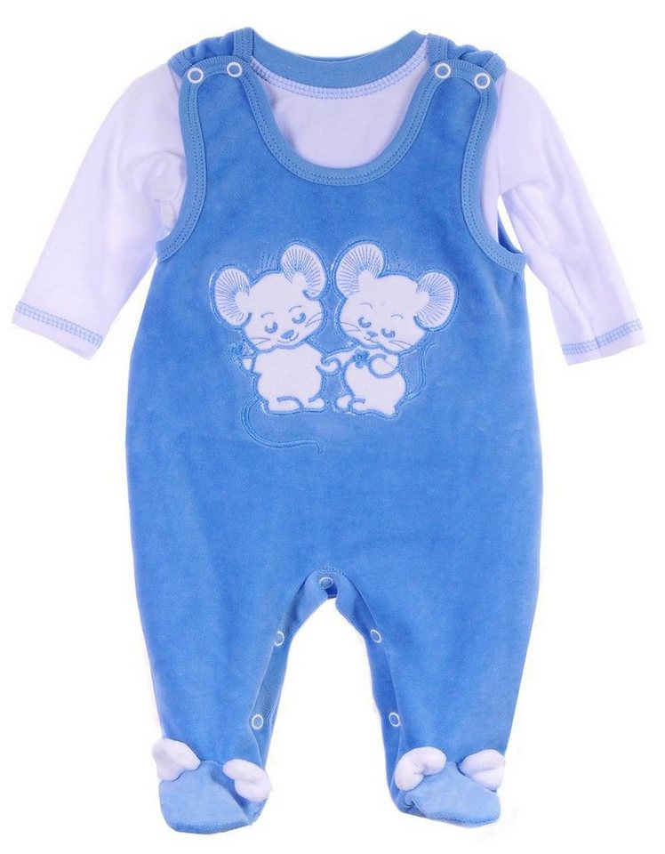 La Bortini Strampler Strampler und Shirt Baby Anzug in Grau Grün mit Maus aus weichem Velours, 44 50 56 62 68 von La Bortini