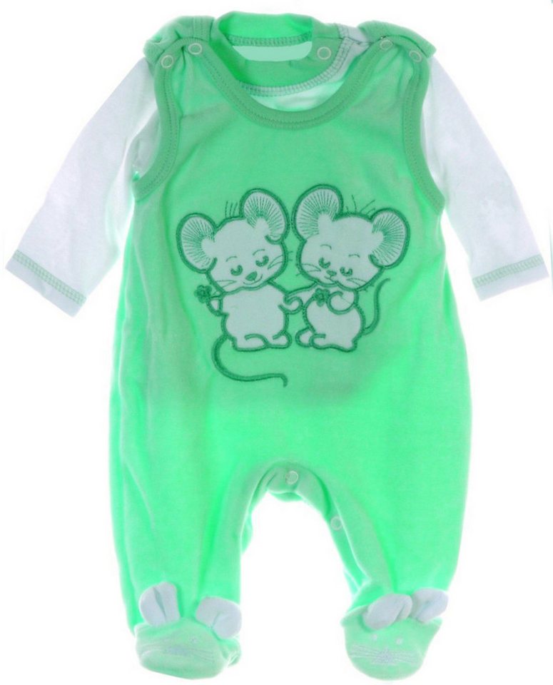 La Bortini Strampler Strampler und Shirt Baby Anzug in Grau Grün mit Maus aus weichem Velours, 44 50 56 62 68 von La Bortini